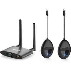 TIMBOOTECH USB C & HDMI Transmitter x2 and Receiver 4K- 5.8G HDMI Wireless Transmitter Receiver Transmission Stable Video, Plug & Play, Support HDMI & VGA Dual Screens,165FT/50M, Black