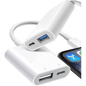 2 Pack USB Adapter for iPhone, iPad to USB Female OTG Adpater, Portable USB Adapter for iPhone with Charging Port, Supports USB Flash Drive/Hard Disk/MIDI, Plug and Play