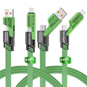4 in 1 Fast Charging Cable with USB A/USB C to Type C 65W 27W PD, Multi Charger Cable 6 Ft, Nylon Braided Multiple Connectors Cable Compatible with iPhone iPad Android Laptop (Yellow)