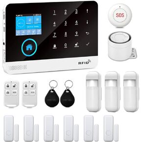 YBJ 21-Piece-Kit WiFi Alarm System for Home Security, DIY 4G Smart Home Security System, Wireless Home Alarm System with APP Control, Motion Detector, Door Window Sensor, Siren,Work with Amazon Alexa