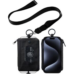 FORZEN 2-in-1 Card Case Wallet with Universal Detachable Silicone Cellphone Holder,Adjustable Crossbody Lanyard&Silicone Protected Strap to Ensures Your Phone is Safe and Easy to Use(Crossbody) Black