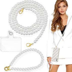 حبل الهاتف المخرم - حامل شارة معرف النساء حزام Crossbody 2pcs سلسلة معصم خلية لؤلؤة لكتف محفظة مفاتيح الكاميرا سحر السحر