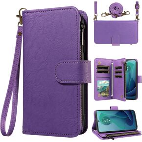 for Motorola Moto G 5G 2024 Wallet Phone Case with Crossbody Lanyard Strap Faux Leather Card Holder Slot Stand Kickstand Men Women Flip Cell Cover for G5G 5 G G5 Purple