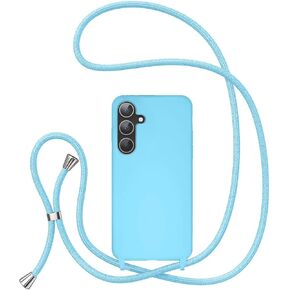 UEEBAI Crossbody Lanyard Phone case for Samsung Galaxy S24/S25 5G, Silicone Phone Cover with Adjustable Necklace Strap Soft Belt Neck Cord Lanyard Case CuteCrossbody Case for Women - Black