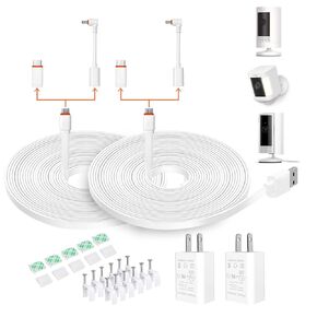 Dianmu 10ft Power Extension Charging Cable Charger for Ring Spotlight Cam Plus/Pro/Battery ، Ring Stick Up Cam Battery ، Simplisafe ، Eufy ، Blink Outdoor 4 (4th Gen) - Power Cord with Adapter - 2 Pack