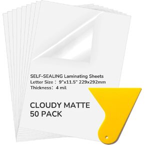 Kosiz 100 Pack Matte Self Adhesive Laminating Sheets, 9 x 11.5 Inches, 4 Mil Thick for Letter Size 8.5 x 11 Matte Finish Self Lamination Sealing Sheets, No Heat Laminating Sheet, with Scraper
