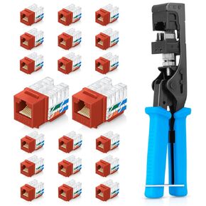 Everest Media Solutions Bundle – 2 Items: easyJACK - Speed Termination Tool + 20 Pack of RJ45 CAT6 UTP Keystone Jacks - Orange