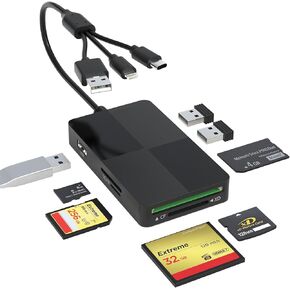محول Memory Stick Duo Pro - 8 في 1 SD/TF/MS/CF/XD READER مع 3 منافذ USB يدعم Micro SD/SDHC/XD بطاقة صورة USB C Lightning OTG Adapter Multi Memory Reader للكمبيوتر/iPhone