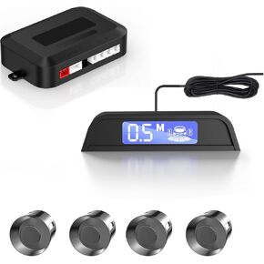 Compact Screen Parking Sensors with Sound Warning, 4 Black Parking Sensors for Car, Vans, RV, Trailer – Reliable Rear Obstacle Detection