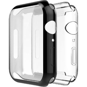 Simpeak 2-Pack Soft Screen Protector Case Compatible with Apple Watch Series 9 Ultra 8 7 (41mm 45mm 49mm) Series 6 SE 5 4 (40mm 44mm) Series 3 2 1 (38mm 42mm),Clear+Black (41mm)