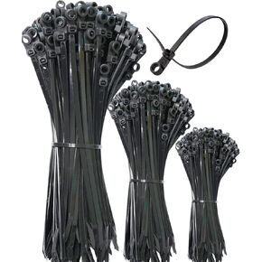 300Pcs Zip Ties Assorted Sizes Black Zip Ties with Screw Hole 6/8.6/12 Inch Cable Tie with Screw Mounting Hole Plastic Wire Ties Mount Zipties Mounts