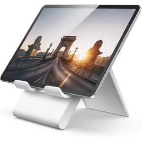 Lamicall Tablet Stand Holder Adjustable - Foldable Desktop Stand Charging Dock for Desk Compatible with 4-13" Tablet Such as iPad Pro 11, 9.7, 10.5, 12.9 Air Mini 4 3 2, Kindle, Nexus, Tab - White
