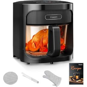 Vexon 4.5L Glass Air Fryer ，Clear Viewing Window ，Easy-to-Clean Basket ，Multiple Cooking Modes ，User-Friendly Digital Controls (Black)