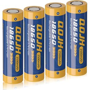 18650 Rechargeable Battery Flat Top, 2 Pack 3.7 Volt Real Capacity 2500mAh Lithium Battery for LED Flashlight, Headlamp, Cameras, Toys, Surveillance Devices
