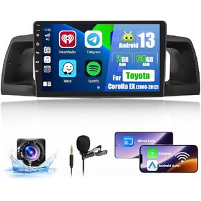 Car Radio for Toyota Corolla EX 2005-2012: 2G+64G Car Stereo with Wireless Carplay Android Auto, 9 inch Touch Screen with Bluetooth Upgrade for Tribeca with GPS WiFi SWC FM RDS DSP