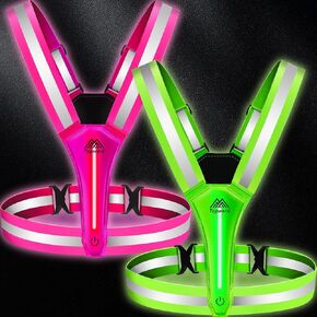 LED Reflective Vest Safety Gear 2 Pack, Light Up Vest for Night Walking Cycling, High Visibility Running Vest with Reflective Strips