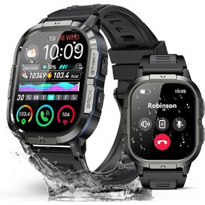 Military Smart Watches for Men-2.06"AMOLED Bluetooth Calls, IP68 Fitness Activity Step Tracker with Sleep Monitor/Pedometer/110+ Sports Modes, Tactical Smart Watch for Android iOS Samsung Compatible