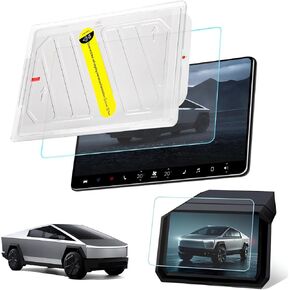 واقي الشاشة ل Tesla Cybertruck 2024 2025 مع مجموعة المحاذاة ، الأمامية الخلفية ، شاشة اللمس الزجاجية المقسّلة للحماية من لوحة معلومات وحدة التحكم المركزية 9H صلصة مضادة للوهج HD Clear