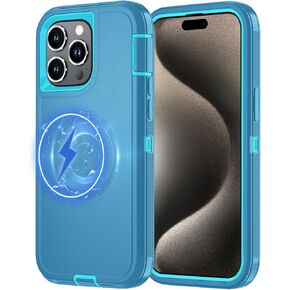 for iPhone 12 Pro Max Case [Compatible with MagSafe], Heavy Duty Shockproof 3-Layer Full-Body Protection Rugged Cover, Drop-Resistant and Wireless Charging (Aqua, iPhone 12 Pro Max)