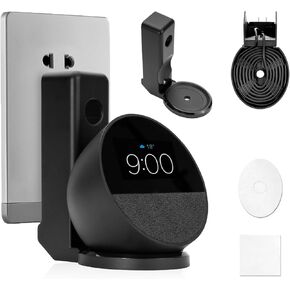 Wall Mount Stand for Echo Spot, Cable Hidden Holder, No Screws & No-Drill Installation - Wall Mounted Organizer, Space-Saving Wall Mount Stand Speaker for Echo Spot (2024 Release) - Black