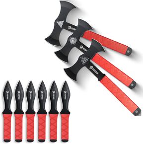 NEDFOSS 9in Throwing Knives and 12in Axes Combo with Full Tang Stainless Steel Design (9Pack)