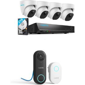 REOLINK 5MP PoE Security Camera System Bundle, 4PCS 5MP IP Cameras for 24/7 Recording, a 8CH NVR Pre-Installed with 2TB HDD, RLK8-520D4-5MP Bundle with IP Video Doorbell Camera