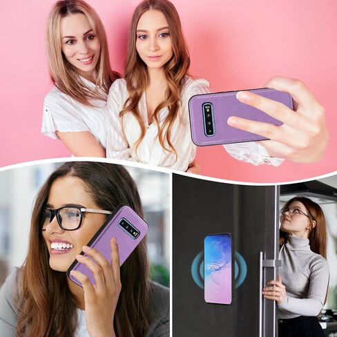 Asuwish Phone Case for Samsung Galaxy S10 Zipper Wallet Magnetic Detachable Cell Cover with Tempered Glass Screen Protector Crossbody Strap Flower Card Holder S 10 Edge 10S GS10 X10 Women Girls Purple in Kuwait