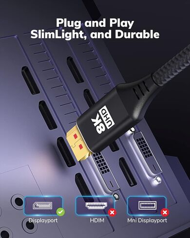 كابل منفذ عرض 16K 8K 10FT 2 حزمة، سلك DP عالي السرعة CL3، 8K@60 هرتز، 4K@144 هرتز، يدعم 40 جيجابت في الثانية، معدل تحديث عالٍ لشاشة الألعاب، الكمبيوتر المحمول، HBR3، HDR، بطاقة الرسومات 4090,7900، الكمبيوتر الشخصي in Kuwait