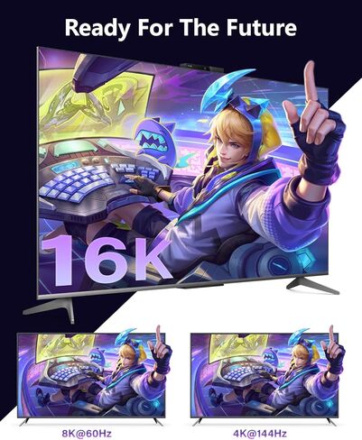 كابل منفذ عرض 16K 8K 10FT 2 حزمة، سلك DP عالي السرعة CL3، 8K@60 هرتز، 4K@144 هرتز، يدعم 40 جيجابت في الثانية، معدل تحديث عالٍ لشاشة الألعاب، الكمبيوتر المحمول، HBR3، HDR، بطاقة الرسومات 4090,7900، الكمبيوتر الشخصي in Kuwait