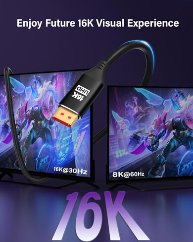 كابل منفذ عرض 16K 8K 10FT 2 حزمة، سلك DP عالي السرعة CL3، 8K@60 هرتز، 4K@144 هرتز، يدعم 40 جيجابت في الثانية، معدل تحديث عالٍ لشاشة الألعاب، الكمبيوتر المحمول، HBR3، HDR، بطاقة الرسومات 4090,7900، الكمبيوتر الشخصي in Kuwait