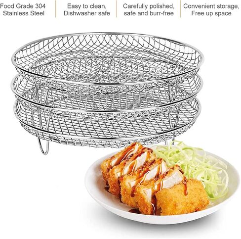 8 inch Round Air Fryer Racks 3 Layers Stackable Dehydrator Rack, 304 Stainless Steel Bacon Air Fryer Accessories for Ninja, Oven, Double Drawer Basket Grill Rack, Ninja Foodi Grill (A) in Saudi Arabia