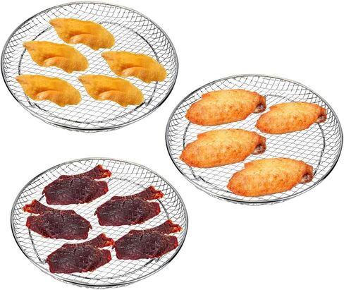 8 inch Round Air Fryer Racks 3 Layers Stackable Dehydrator Rack, 304 Stainless Steel Bacon Air Fryer Accessories for Ninja, Oven, Double Drawer Basket Grill Rack, Ninja Foodi Grill (A) in Saudi Arabia
