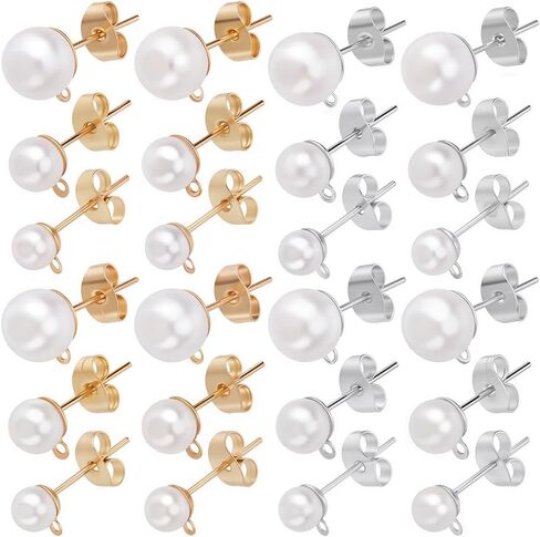 1 Box 120Pcs Hypoallergenic Pearl Earring Posts Pearl Earring Stud Findings with Loop and Imitation Pearl Beads Gold Stainless Steel Earring Studs for Jewelry Making Earrings Supplies Crafts in Saudi Arabia