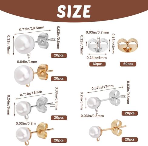 1 Box 120Pcs Hypoallergenic Pearl Earring Posts Pearl Earring Stud Findings with Loop and Imitation Pearl Beads Gold Stainless Steel Earring Studs for Jewelry Making Earrings Supplies Crafts in Saudi Arabia