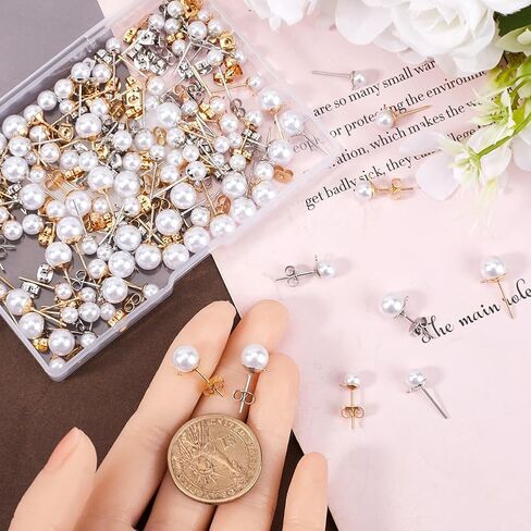 1 Box 120Pcs Hypoallergenic Pearl Earring Posts Pearl Earring Stud Findings with Loop and Imitation Pearl Beads Gold Stainless Steel Earring Studs for Jewelry Making Earrings Supplies Crafts in Saudi Arabia