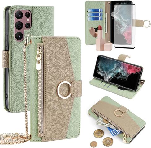 Asuwish Phone Case for Samsung Galaxy S22 Ultra 5G Wallet Cover with Screen Protector and Mirror Flip Cover Ring Credit Card Holder Crossbody Strap Stand Cell S22ultra 22S S 22 S22ultra5g 6.8 Gray in Kuwait