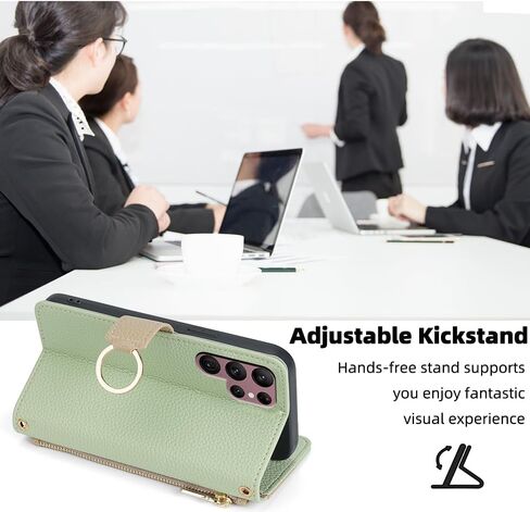 Asuwish Phone Case for Samsung Galaxy S22 Ultra 5G Wallet Cover with Screen Protector and Mirror Flip Cover Ring Credit Card Holder Crossbody Strap Stand Cell S22ultra 22S S 22 S22ultra5g 6.8 Gray in Kuwait