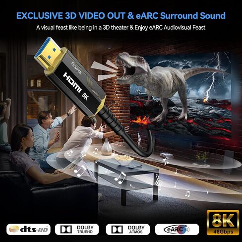 Fiber Optic HDMI Cable 100FT, 8K (HDMI 2.1,48Gbps) Ultra High Speed HDMI Cord with Gold Plated Connectors, 8K@60Hz 4K@120Hz, Compatible for HDTV PC Projector Large Display, Male-to-Male in Saudi Arabia