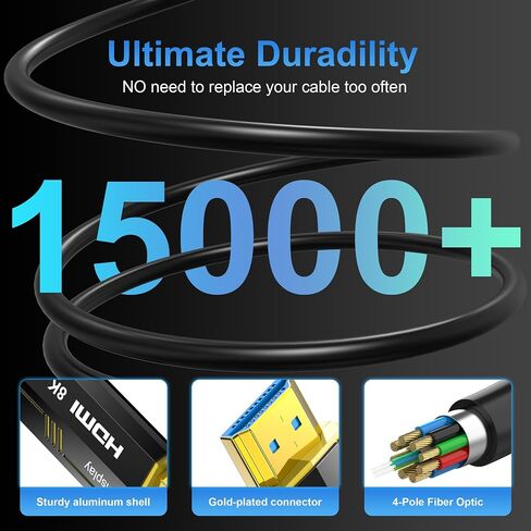 Fiber Optic HDMI Cable 100FT, 8K (HDMI 2.1,48Gbps) Ultra High Speed HDMI Cord with Gold Plated Connectors, 8K@60Hz 4K@120Hz, Compatible for HDTV PC Projector Large Display, Male-to-Male in Saudi Arabia