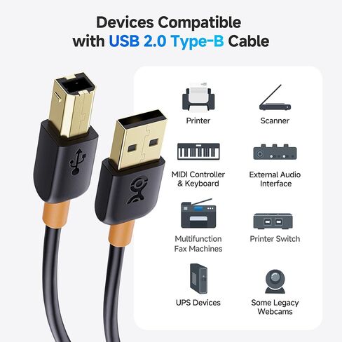 Cable Matters 3-Pack USB Printer Cable, USB A to B Cable, 6ft, Black in Kuwait