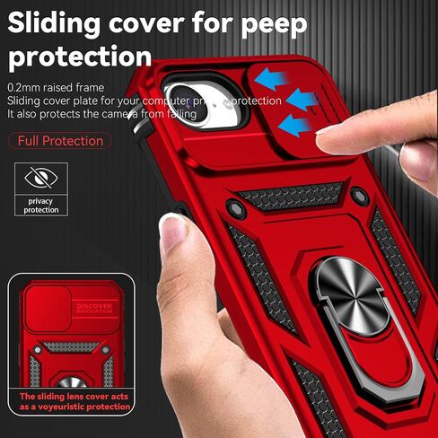 SunStory Compatible with iPhone 16e Case with HD Screen Protector & Slide Camera Cover & Rotated Ring Kickstand, [Military-Grade] Phone Case (Red, for iPhone 16e) in Saudi Arabia