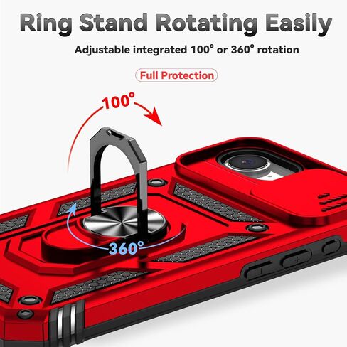 SunStory Compatible with iPhone 16e Case with HD Screen Protector & Slide Camera Cover & Rotated Ring Kickstand, [Military-Grade] Phone Case (Red, for iPhone 16e) in Saudi Arabia