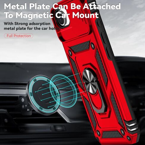 SunStory Compatible with iPhone 16e Case with HD Screen Protector & Slide Camera Cover & Rotated Ring Kickstand, [Military-Grade] Phone Case (Red, for iPhone 16e) in Saudi Arabia