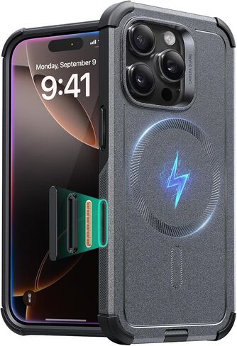 ESR for iPhone 16 Pro Case, 23 ft Military-Grade Drop Protection with Camera Control Button, Heavy Duty Magnetic Phone Case, Compatible with MagSafe Accessories, Cyber Series, Black in Saudi Arabia