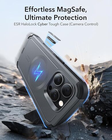 ESR for iPhone 16 Pro Case, 23 ft Military-Grade Drop Protection with Camera Control Button, Heavy Duty Magnetic Phone Case, Compatible with MagSafe Accessories, Cyber Series, Black in Saudi Arabia