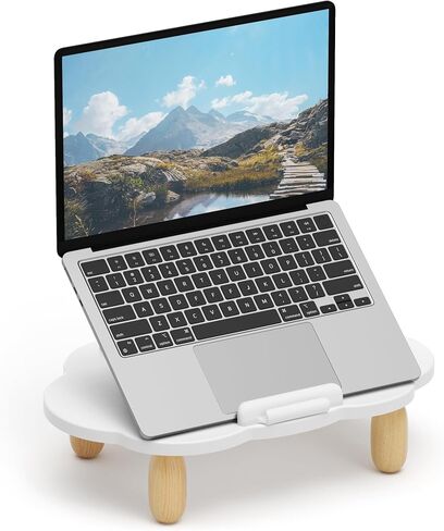 Adjustable Wood Laptop Stand, Ergonomic Height Angles Computer Stand, Cloud-Shaped Holder Riser Notebook Stand for Desk Compatible with Air, Pro, Dell, HP, Lenovo More 10-17.3" Laptops, White in Kuwait
