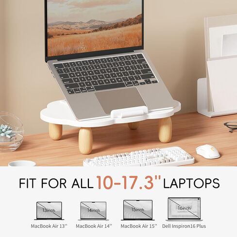 Adjustable Wood Laptop Stand, Ergonomic Height Angles Computer Stand, Cloud-Shaped Holder Riser Notebook Stand for Desk Compatible with Air, Pro, Dell, HP, Lenovo More 10-17.3" Laptops, White in Kuwait
