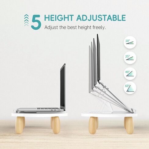 Adjustable Wood Laptop Stand, Ergonomic Height Angles Computer Stand, Cloud-Shaped Holder Riser Notebook Stand for Desk Compatible with Air, Pro, Dell, HP, Lenovo More 10-17.3" Laptops, White in Kuwait