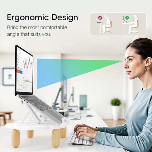 Adjustable Wood Laptop Stand, Ergonomic Height Angles Computer Stand, Cloud-Shaped Holder Riser Notebook Stand for Desk Compatible with Air, Pro, Dell, HP, Lenovo More 10-17.3" Laptops, White in Kuwait