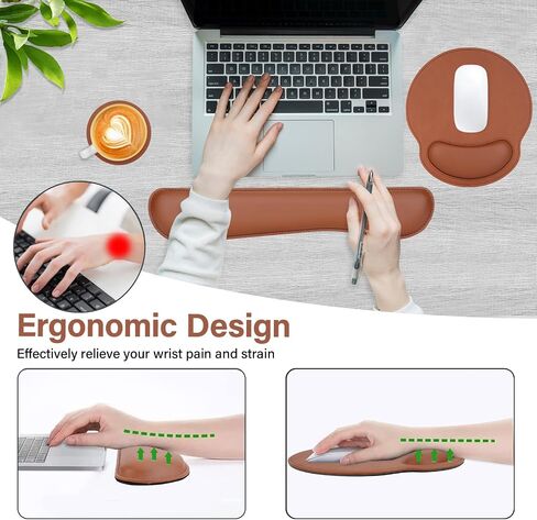 Mosiso Wrist Rest دعم لمجموعة لوحة الماوس ومفاتيح لوحة المفاتيح ، لوحة مفاتيح جلدية PU المريحة والموسباد مع راحة المعصم والمنزل غير القابل للانزلاق وسادة الكتابة السهلة مع رغوة الذاكرة المرتفعة والبني in Saudi Arabia